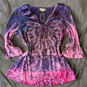 OneWorld Pink and Purple Patterned Top